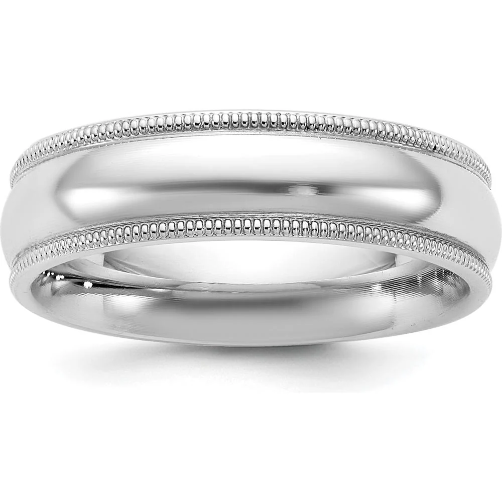 14K White Gold 5.5mm Milgrain Comfort Fit Wedding Band - Size 5 by Luciano & Cie