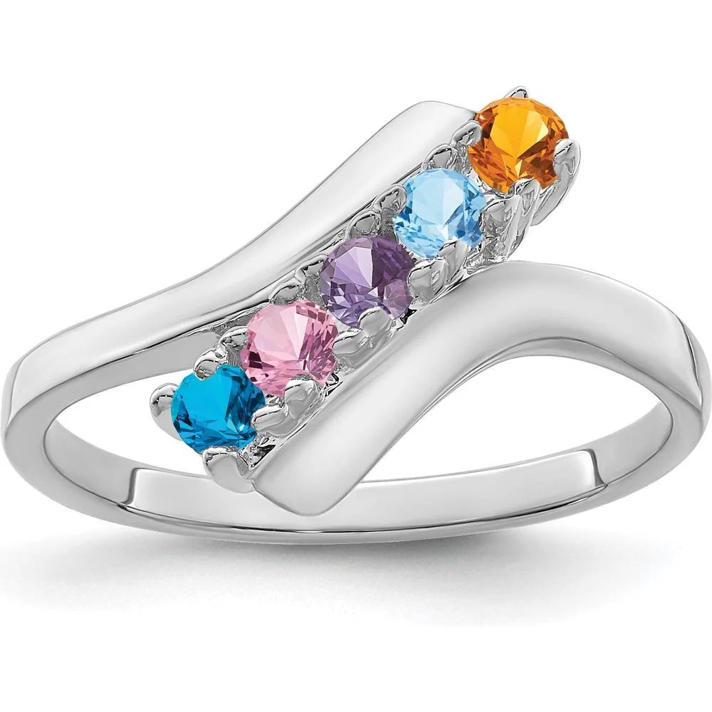 14K White Gold 5-Stone Multicolored Gemstone Ring with Prong Setting - Size 7 by Monteluci Fine Jewelry