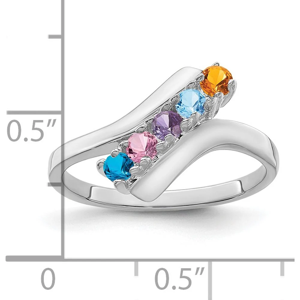 14K White Gold 5-Stone Multicolored Gemstone Ring with Prong Setting - Size 7 by Monteluci Fine Jewelry - Image 6