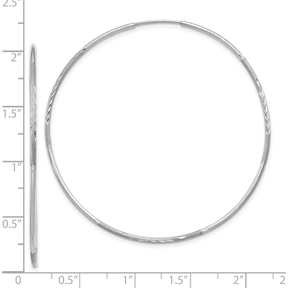 14K White Gold 50mm Diamond-Cut Endless Hoop Earrings - Polished Finish with Rhodium Plating by Oro Pregiato - Image 4