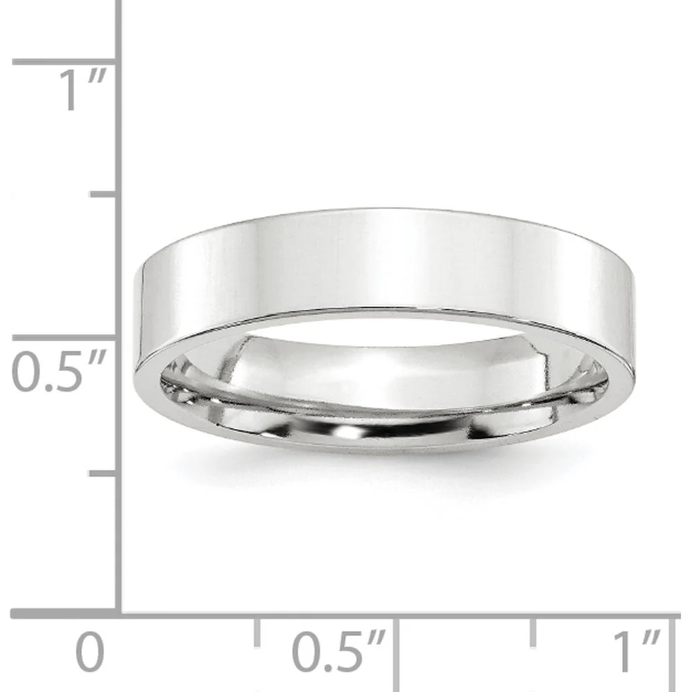 14K White Gold 5mm Flat Comfort Fit Wedding Band with Polished Rhodium Finish - Size 7 by Luciano & Cie - Image 4