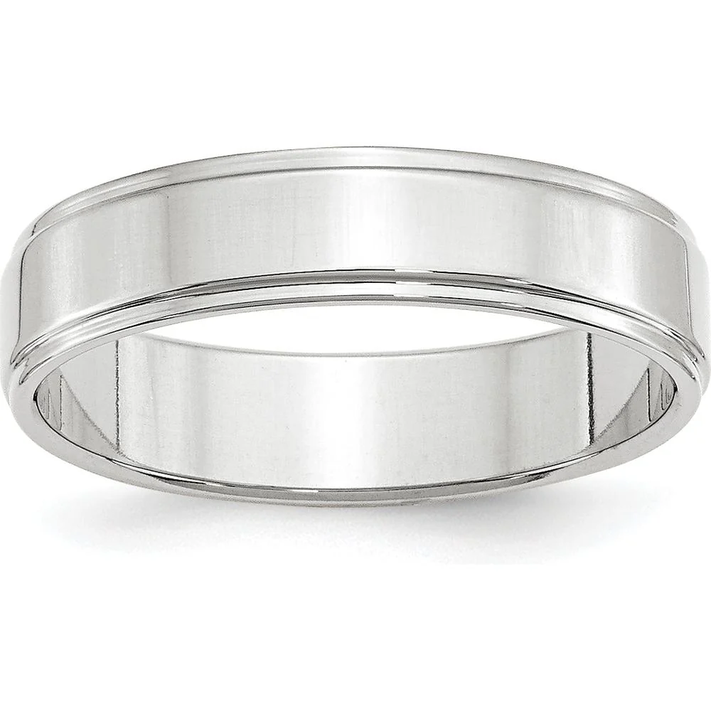 14K White Gold 5mm Flat Wedding Band with Step Edges - Size 11 by Luciano & Cie