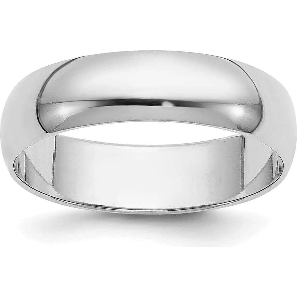 14K White Gold 5mm Half-Round Wedding Band - Polished Finish, Solid Gold, Size 8.5 by Luciano & Cie