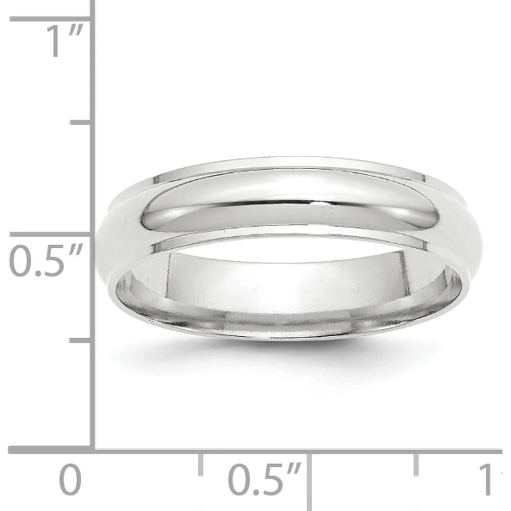 14K White Gold 5mm Half Round Wedding Band with Ridged Edge - Size 11 by Luciano & Cie - Image 3