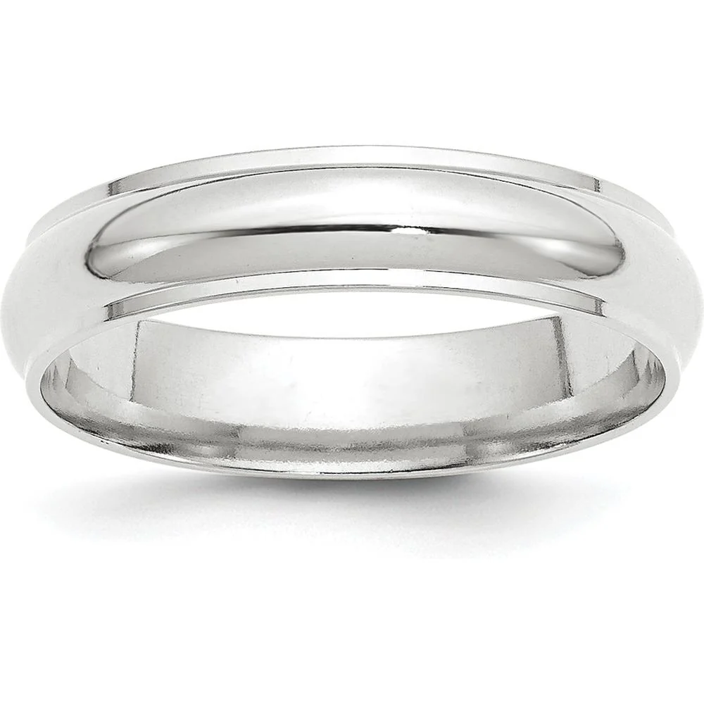 14K White Gold 5mm Half Round Wedding Band with Ridged Edge - Size 8.5 by Luciano & Cie