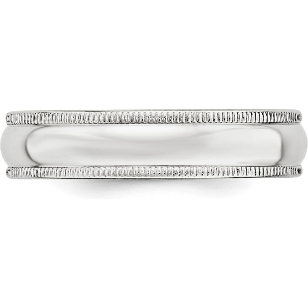 14K White Gold 5mm Milgrain Half Round Wedding Band - Size 8.5 by Luciano & Cie - Image 4