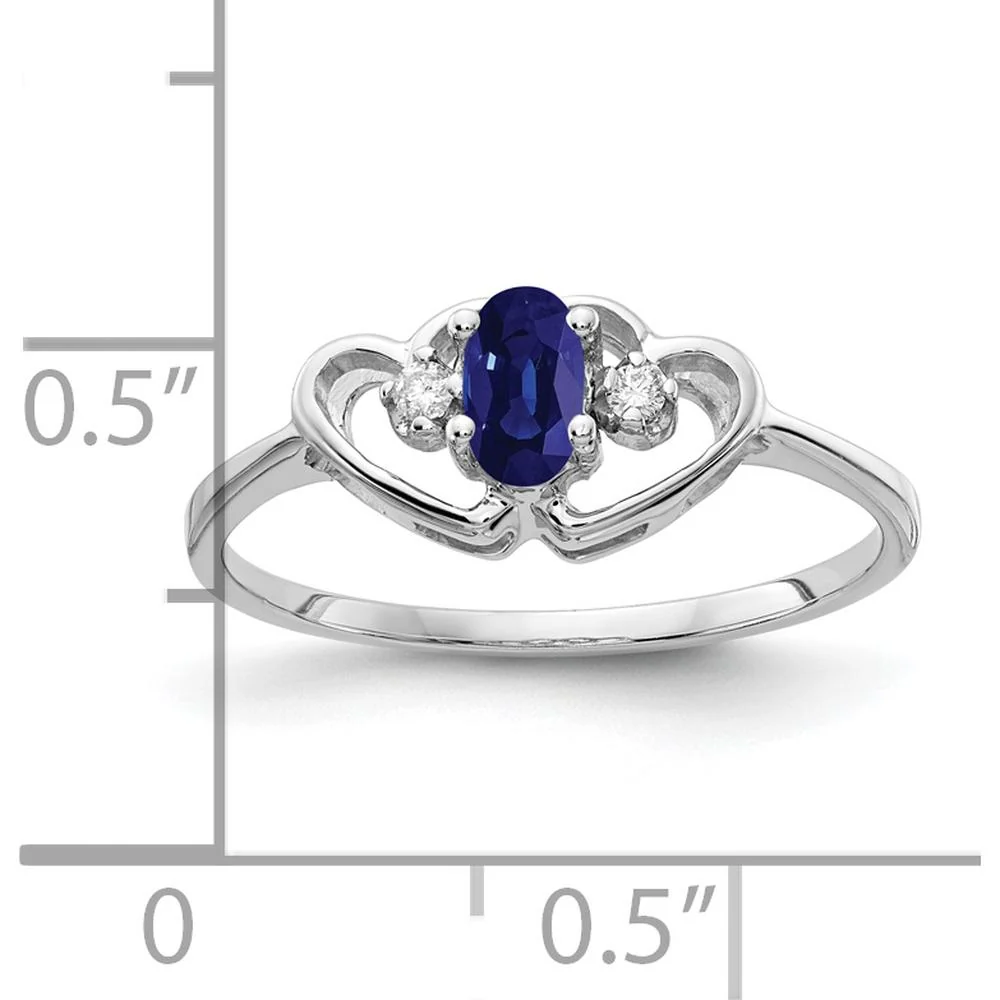 14K White Gold 5x3mm Oval Sapphire with Round Diamond Ring - 0.35 Carat Sapphire, 0.03 Carat Diamond Total Weight - Size 6 by Monteluci Fine Jewelry - Image 2