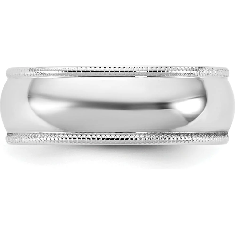 14K White Gold 6.5mm Milgrain Half Round Band - Solid, Polished Finish, Engravable Ring - Size 7 by Luciano & Cie - Image 3