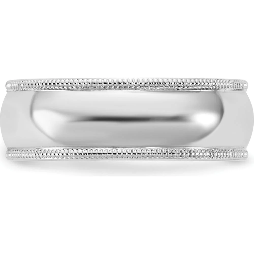 14K White Gold 6.5mm Milgrain Half-Round Polished Wedding Band - Size 9 by Luciano & Cie - Image 3
