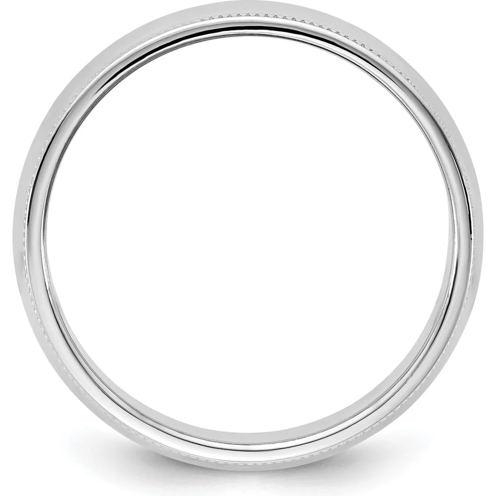 14K White Gold 6.5mm Milgrain Half Round Wedding Band - Solid and Engravable Design - Size 5 by Luciano & Cie - Image 2