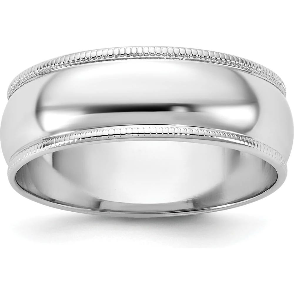14K White Gold 6.5mm Milgrain Half Round Wedding Band - Solid Domed Design - Size 8 by Luciano & Cie