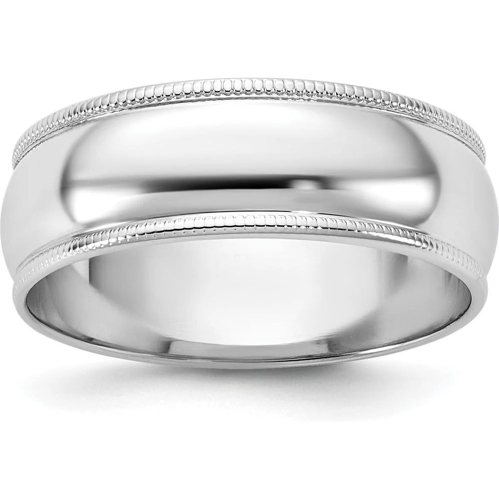 14K White Gold 6.5mm Milgrain Half Round Wedding Band - Unisex, Polished Finish - Size 12 by Luciano & Cie