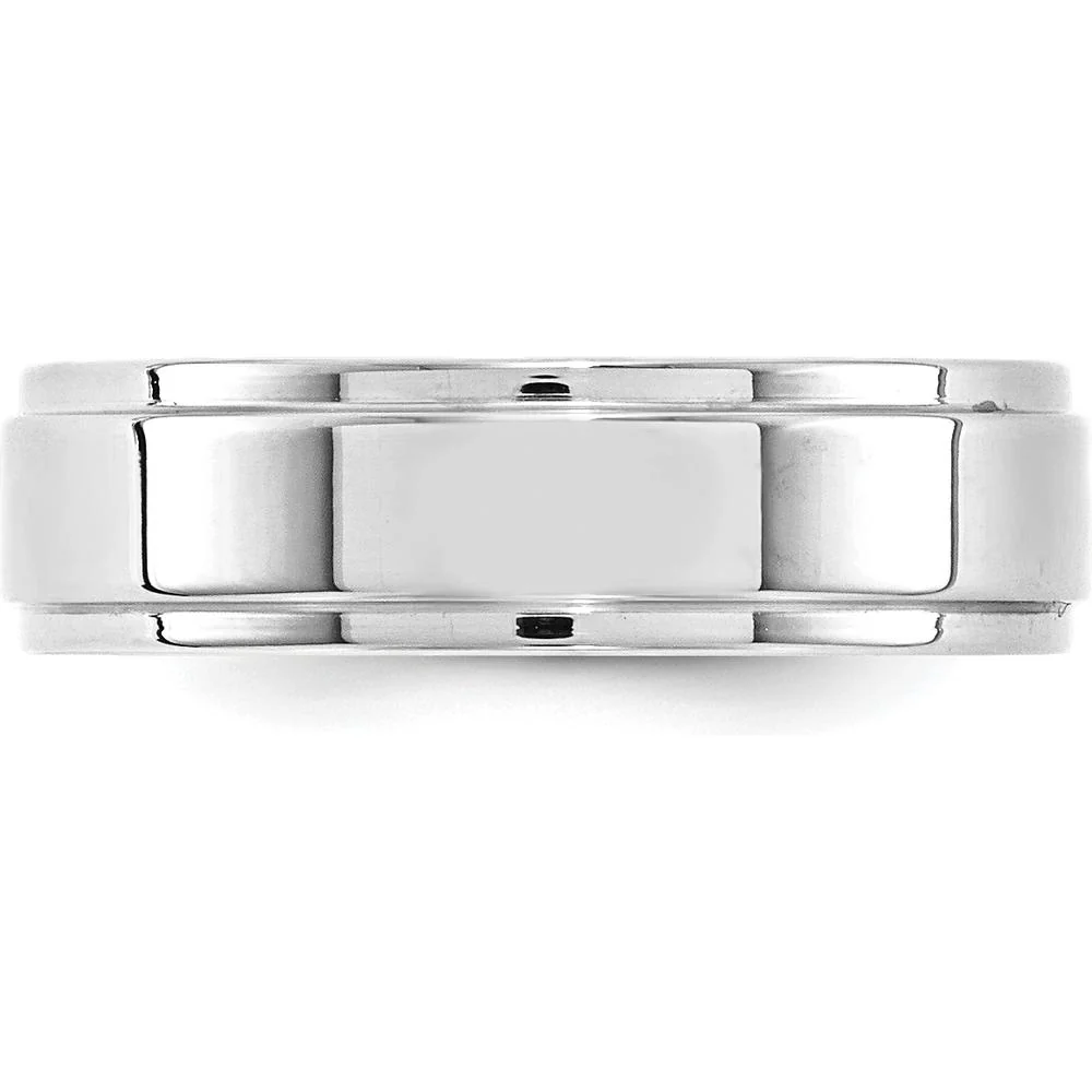 14K White Gold 6mm Flat Band Wedding Ring with Step Edge - Custom Engravable - Size 5 by Luciano & Cie - Image 2