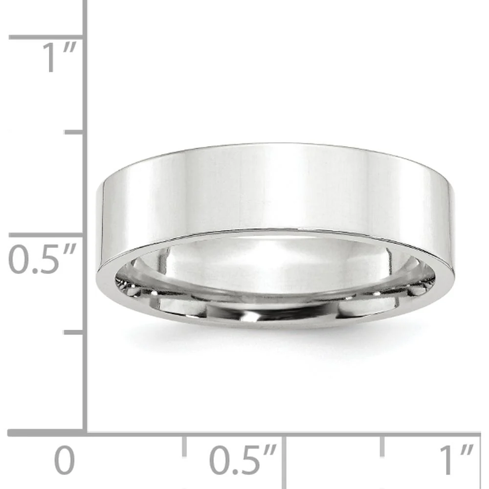 14K White Gold 6mm Flat Comfort Fit Wedding Band - Rhodium Plated, Size 7 by Luciano & Cie - Image 4