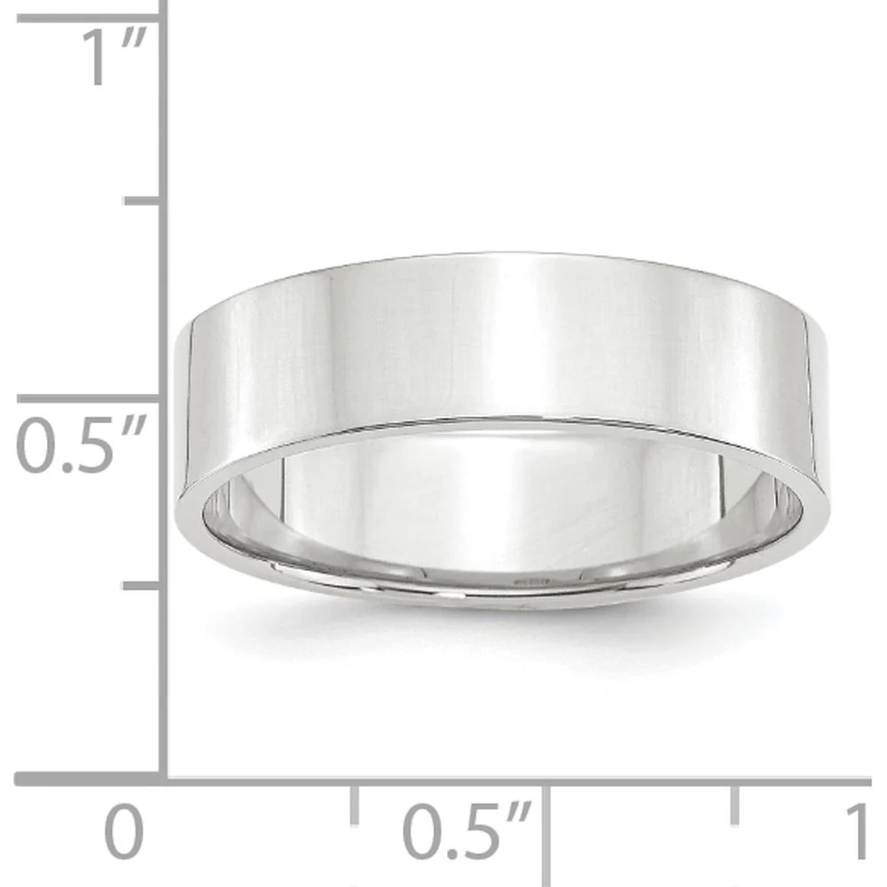 14K White Gold 6mm Flat Wedding Band with Polished Finish and Rhodium Plating - Size 7 by Luciano & Cie - Image 4