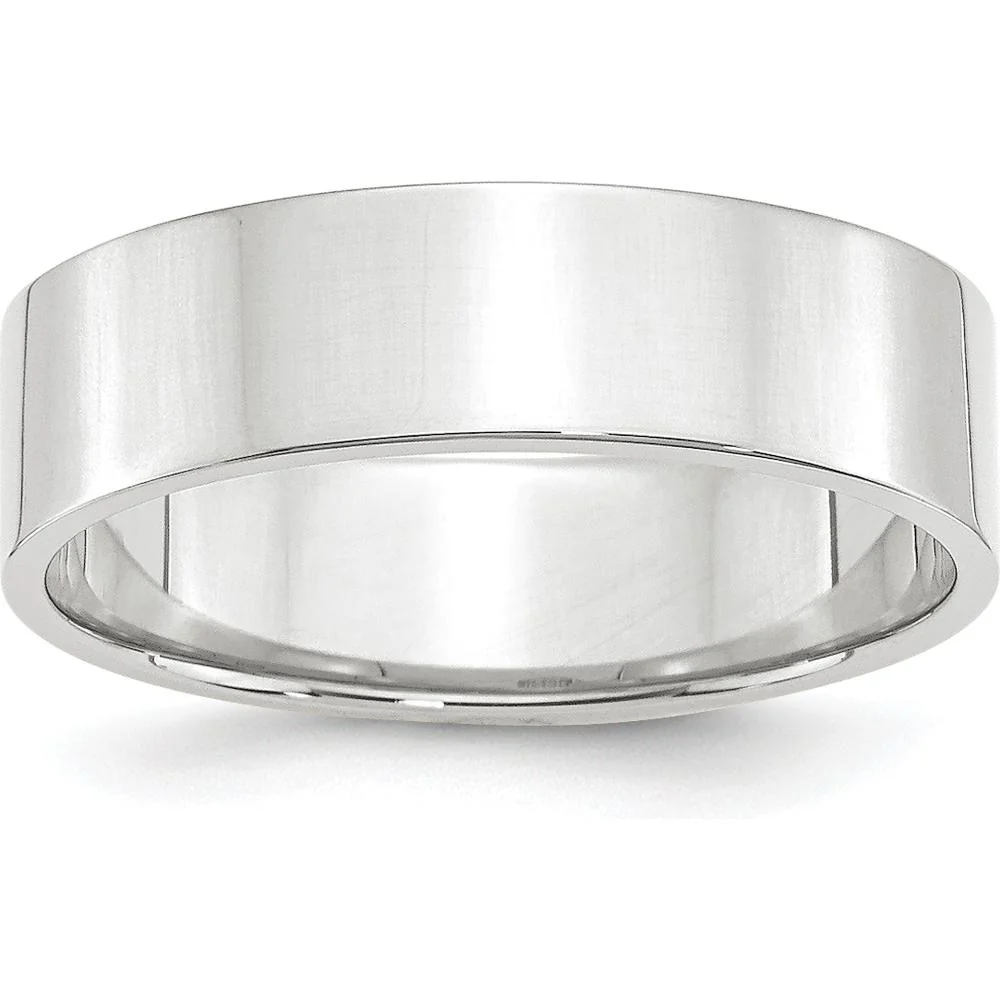 14K White Gold 6mm Flat Wedding Band with Polished Finish - Size 12.5 by Luciano & Cie