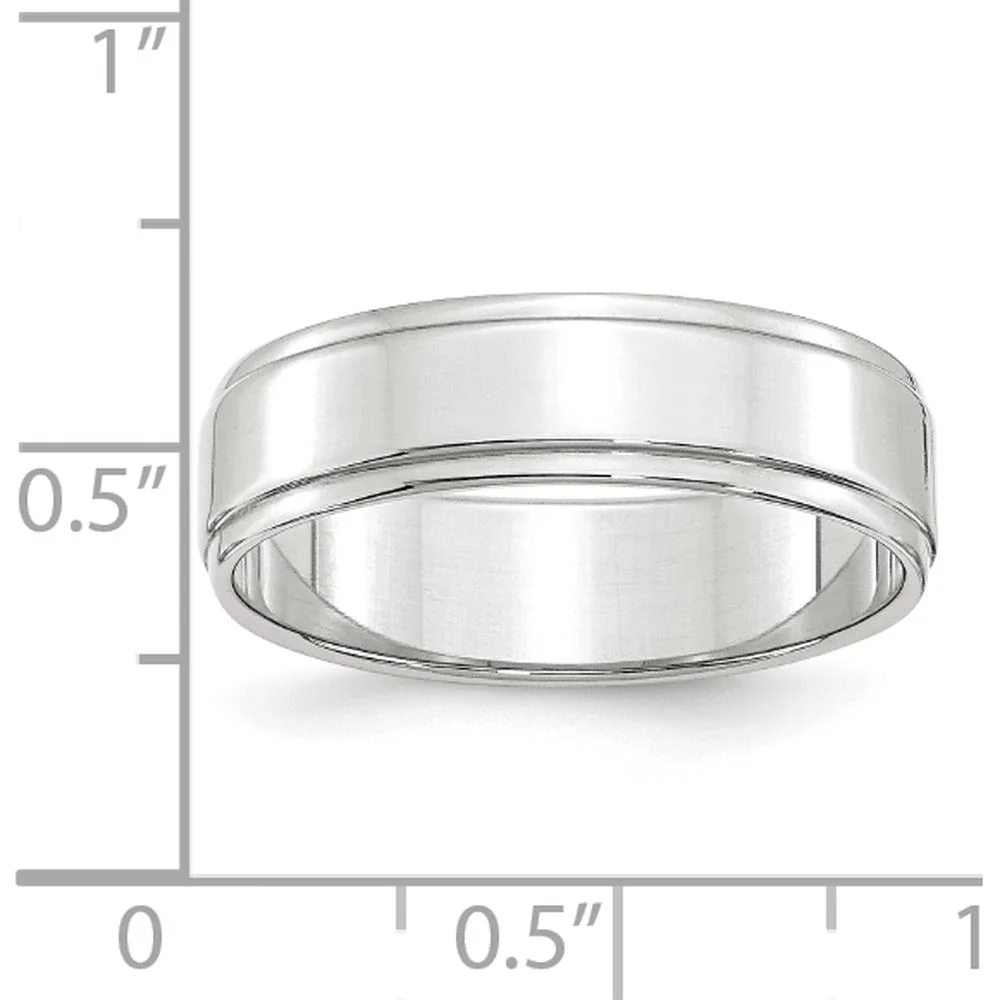14K White Gold 6mm Flat Wedding Band with Step Edge - Size 5.5 by Luciano & Cie - Image 3
