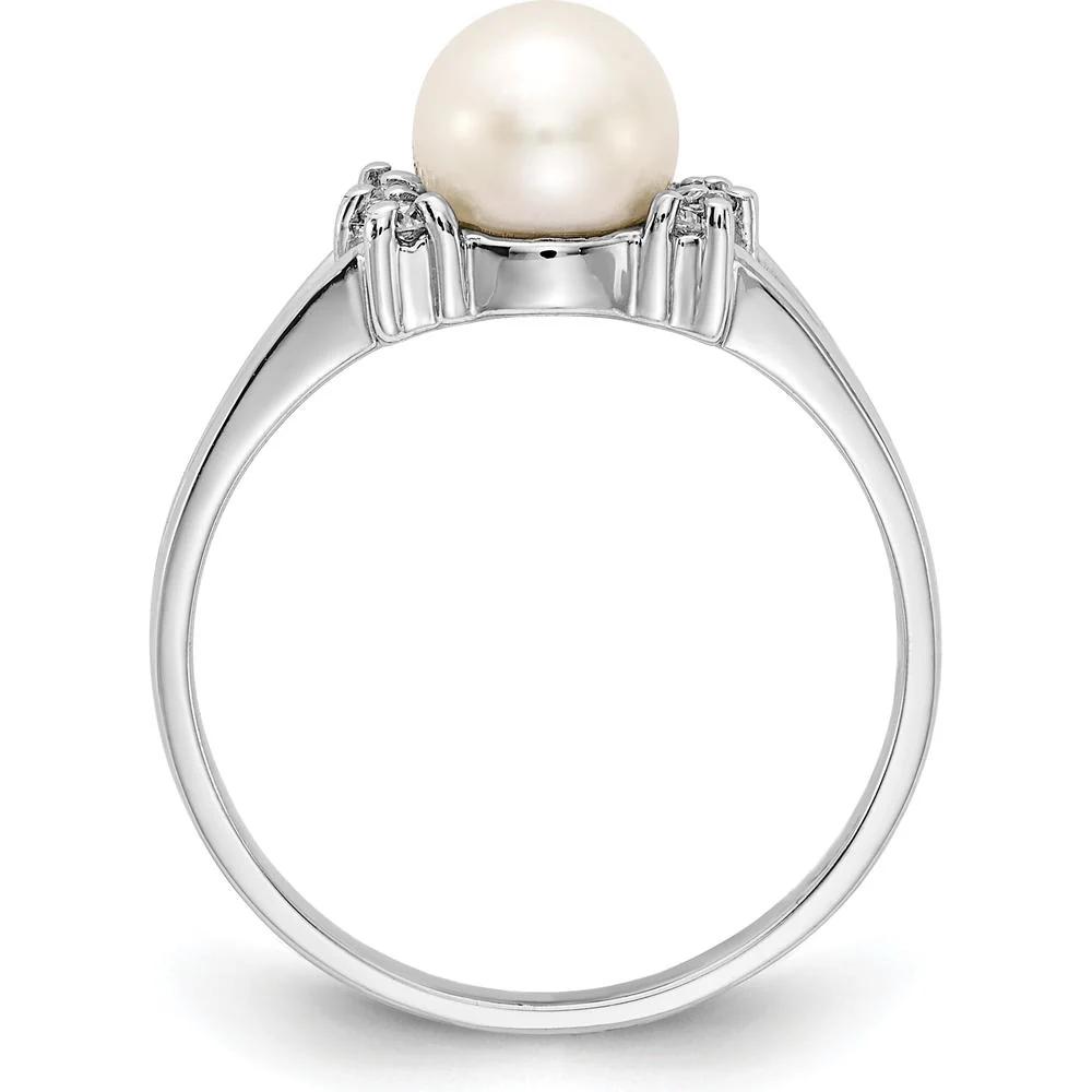 14K White Gold 6mm Freshwater Cultured Pearl and 0.012 Carat Diamond Accent Ring - Size 6 by Monteluci Fine Jewelry - Image 2