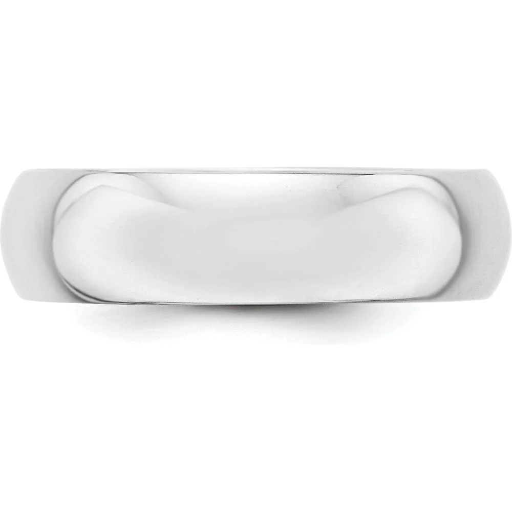 14K White Gold 6mm Half-Round Wedding Band - Solid and Sizeable, Engravable, Polished Finish by Luciano & Cie - Image 2