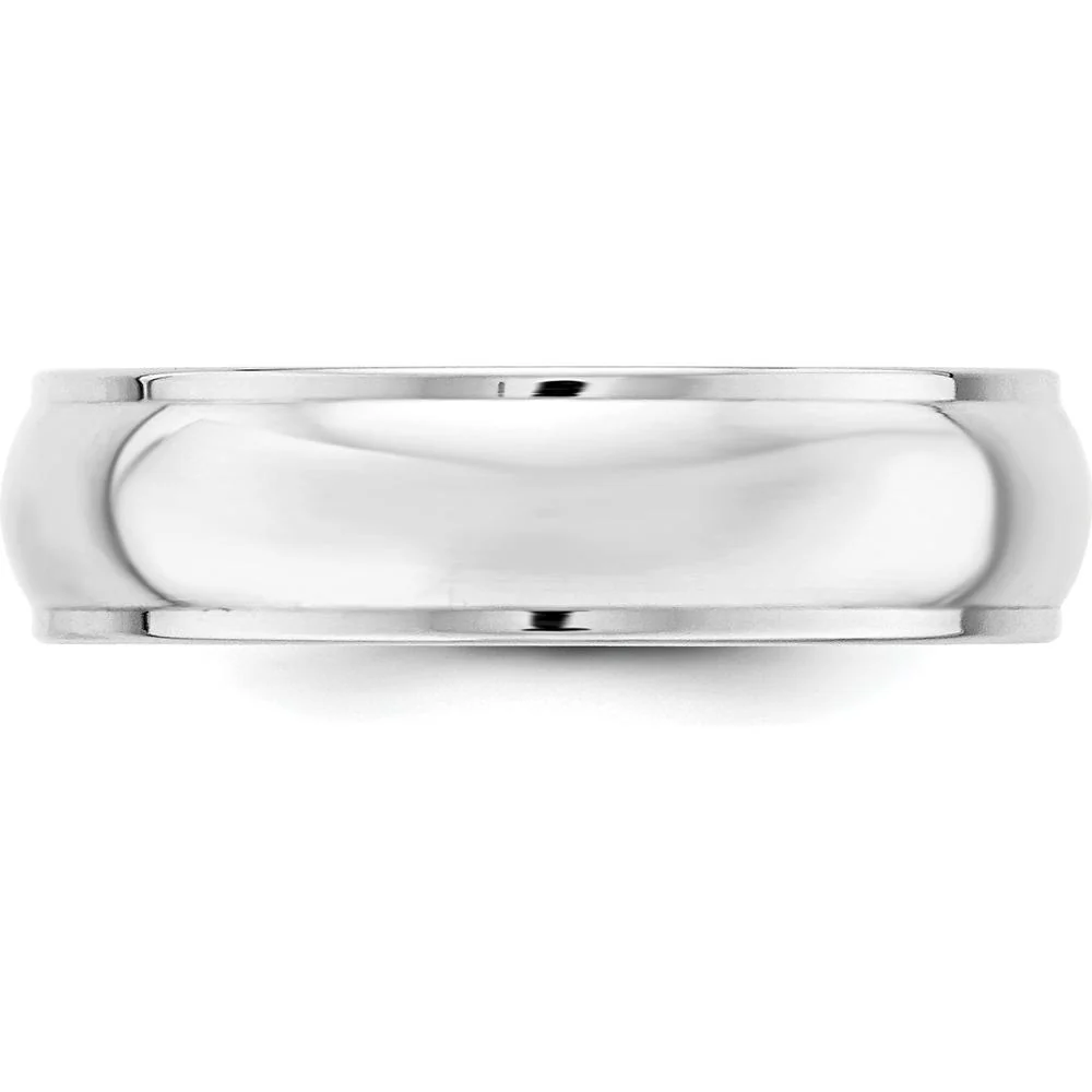14K White Gold 6mm Half Round Wedding Band with Ridged Edge and Polished Finish - Size 6 by Luciano & Cie - Image 2