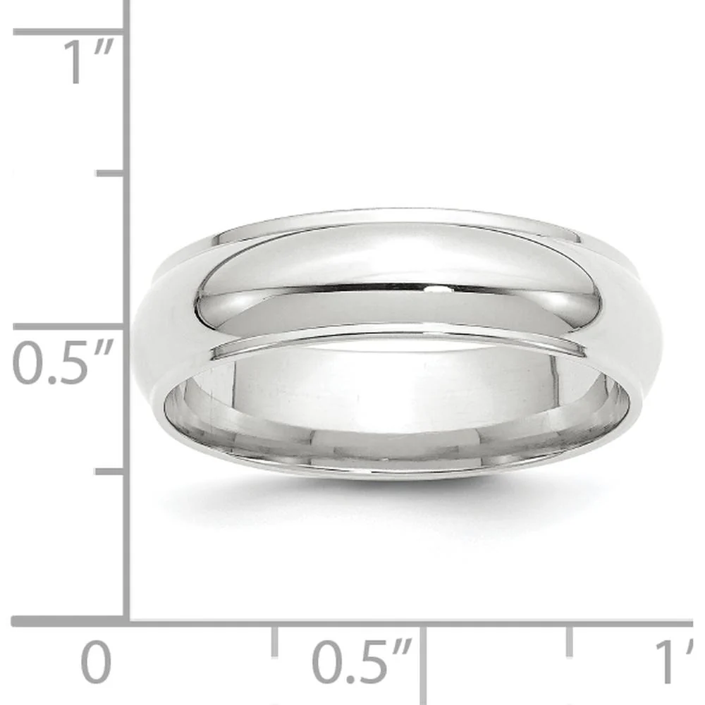 14K White Gold 6mm Half Round Wedding Band with Ridged Edges - Size 10 by Luciano & Cie - Image 3