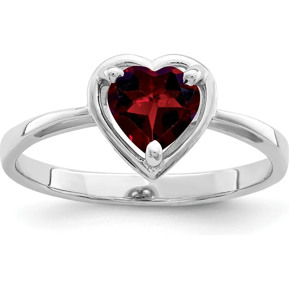 14K White Gold 6mm Heart-Shaped Natural Garnet Ring - 0.80 Carat Gemstone Weight - Size 6 by Monteluci Fine Jewelry