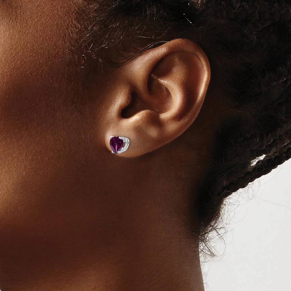 14K White Gold 6mm Heart Shaped Rhodolite Garnet Stud Earrings - 1.00 Carat Total Gem Weight by Monteluci Fine Jewelry - Image 3
