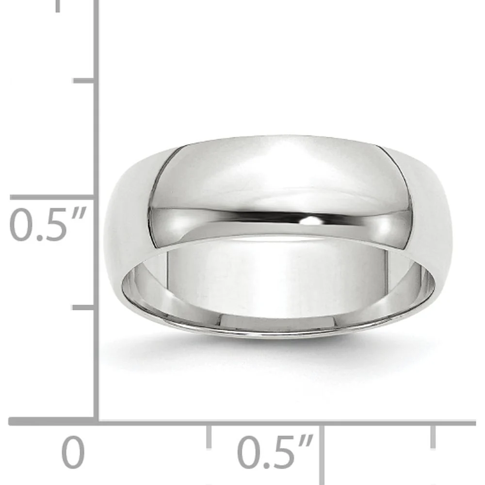 14K White Gold 6mm Lightweight Half Round Wedding Band - Size 14 with Polished Finish by Luciano & Cie - Image 3