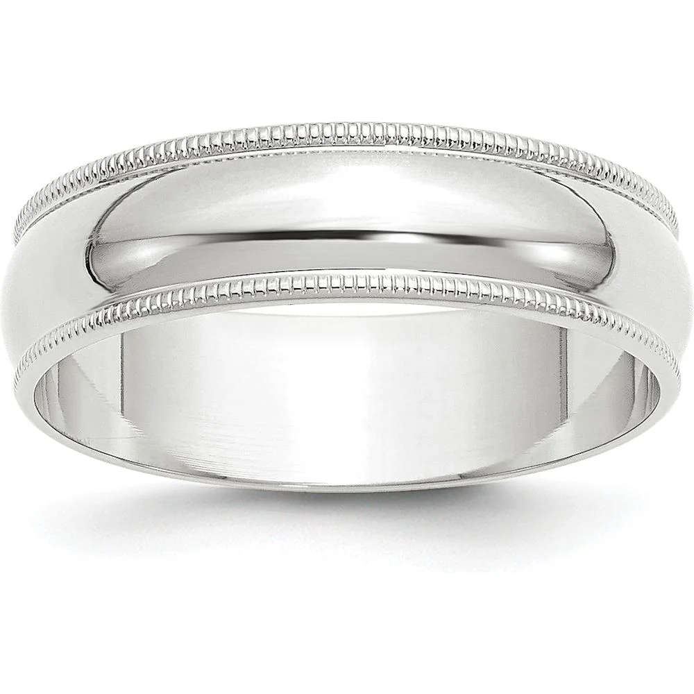 14K White Gold 6mm Lightweight Milgrain Half Round Wedding Band - Size 10.5 by Luciano & Cie