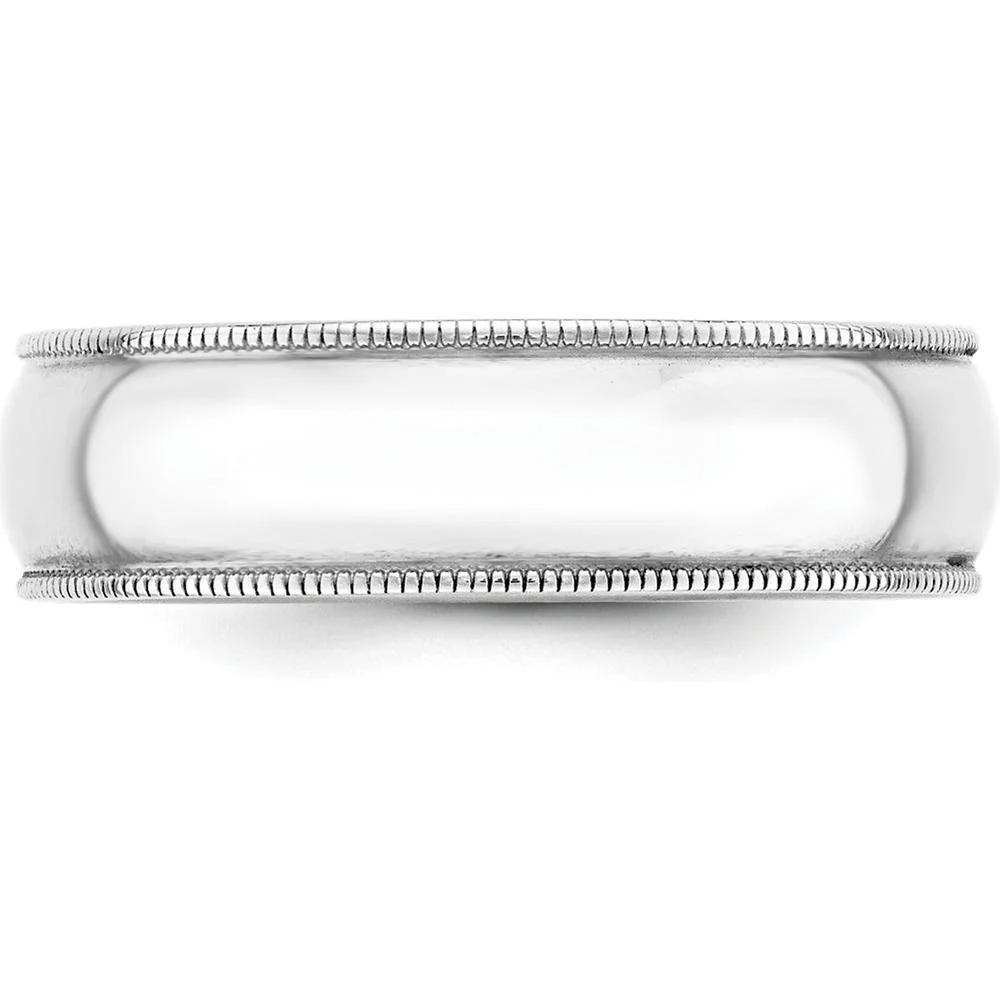 14K White Gold 6mm Lightweight Milgrain Half Round Wedding Band - Size 10.5 by Luciano & Cie - Image 3