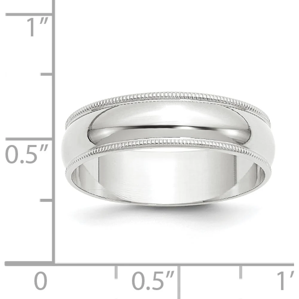14K White Gold 6mm Lightweight Milgrain Half Round Wedding Band - Size 9 by Luciano & Cie - Image 4