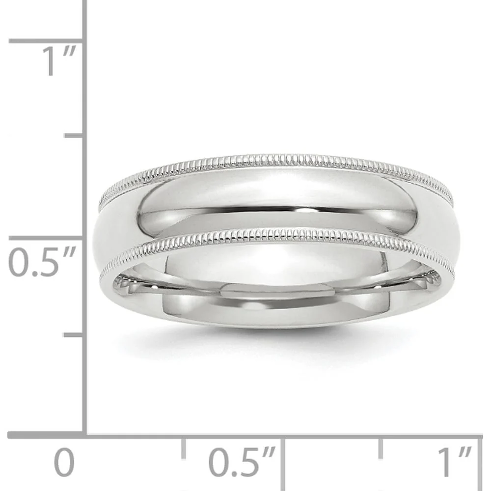 14K White Gold 6mm Milgrain Comfort Fit Wedding Band - Size 13 by Luciano & Cie - Image 2