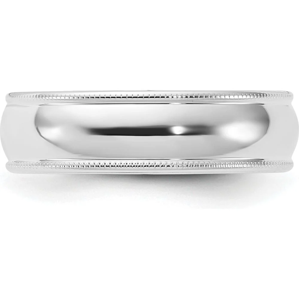 14K White Gold 6mm Milgrain Half Round Comfort Fit Wedding Band - Size 8 by Luciano & Cie - Image 4