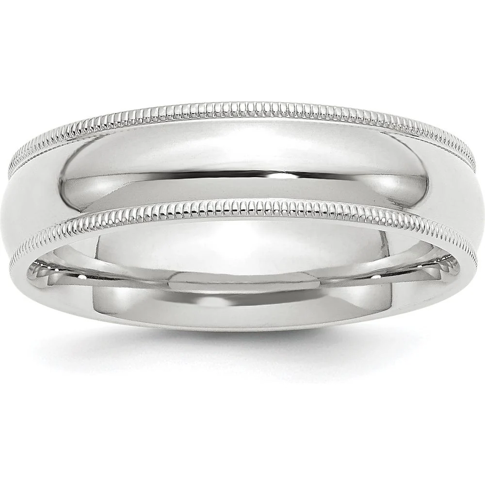 14K White Gold 6mm Milgrain Half Round Comfort Fit Wedding Band Size 9 by Luciano & Cie