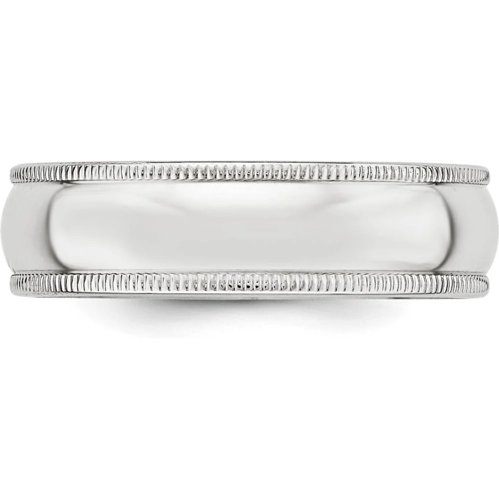 14K White Gold 6mm Milgrain Half Round Wedding Band - Size 13 by Luciano & Cie - Image 3