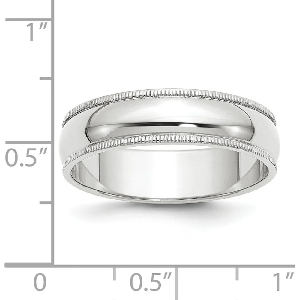 14K White Gold 6mm Milgrain Half Round Wedding Band - Size 5 by Luciano & Cie - Image 4