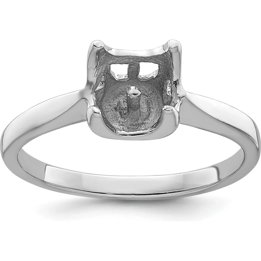 14K White Gold 6mm Pearl Ring Mounting with Polished Rhodium Finish - Size 6 by Monteluci Fine Jewelry
