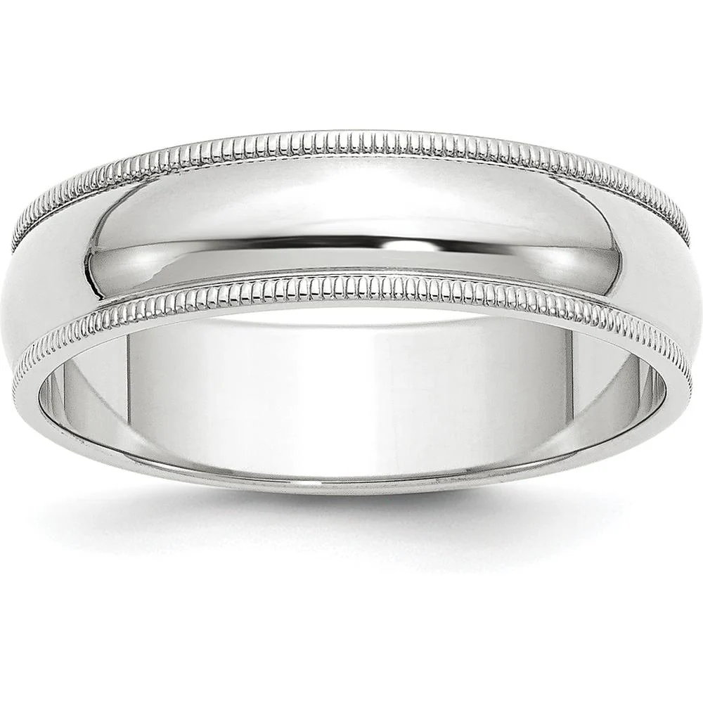 14K White Gold 6mm Polished Half Round Wedding Band with Milgrain Edge - Size 8.5 by Luciano & Cie