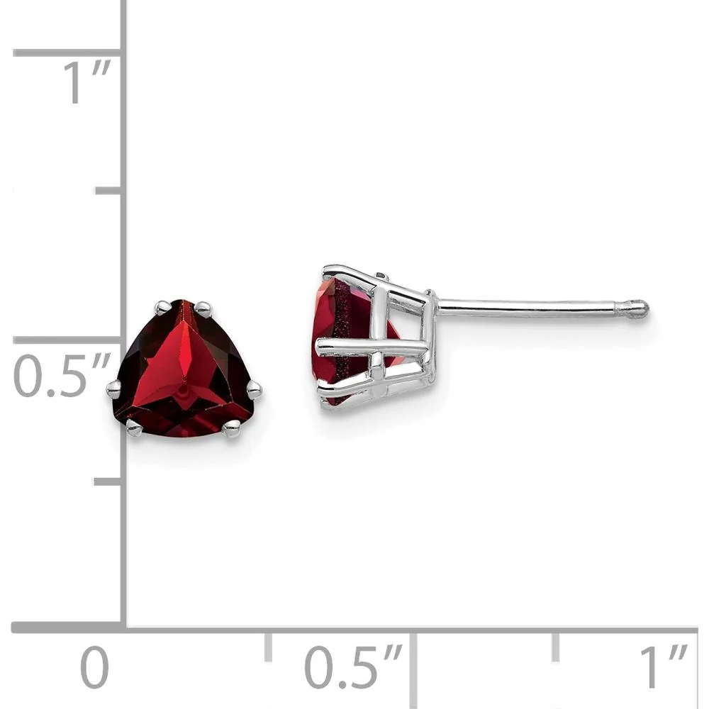 14K White Gold 6mm Trillion Garnet Stud Earrings - 0.92 Carat Total Garnet Weight by Monteluci Fine Jewelry - Image 4