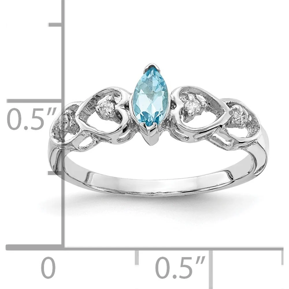 14K White Gold 6x3mm Marquise Swiss Blue Topaz Ring with Diamond Accents - 0.280 Carat Topaz, 0.012 Carat Diamond - Size 6 by Monteluci Fine Jewelry - Image 3