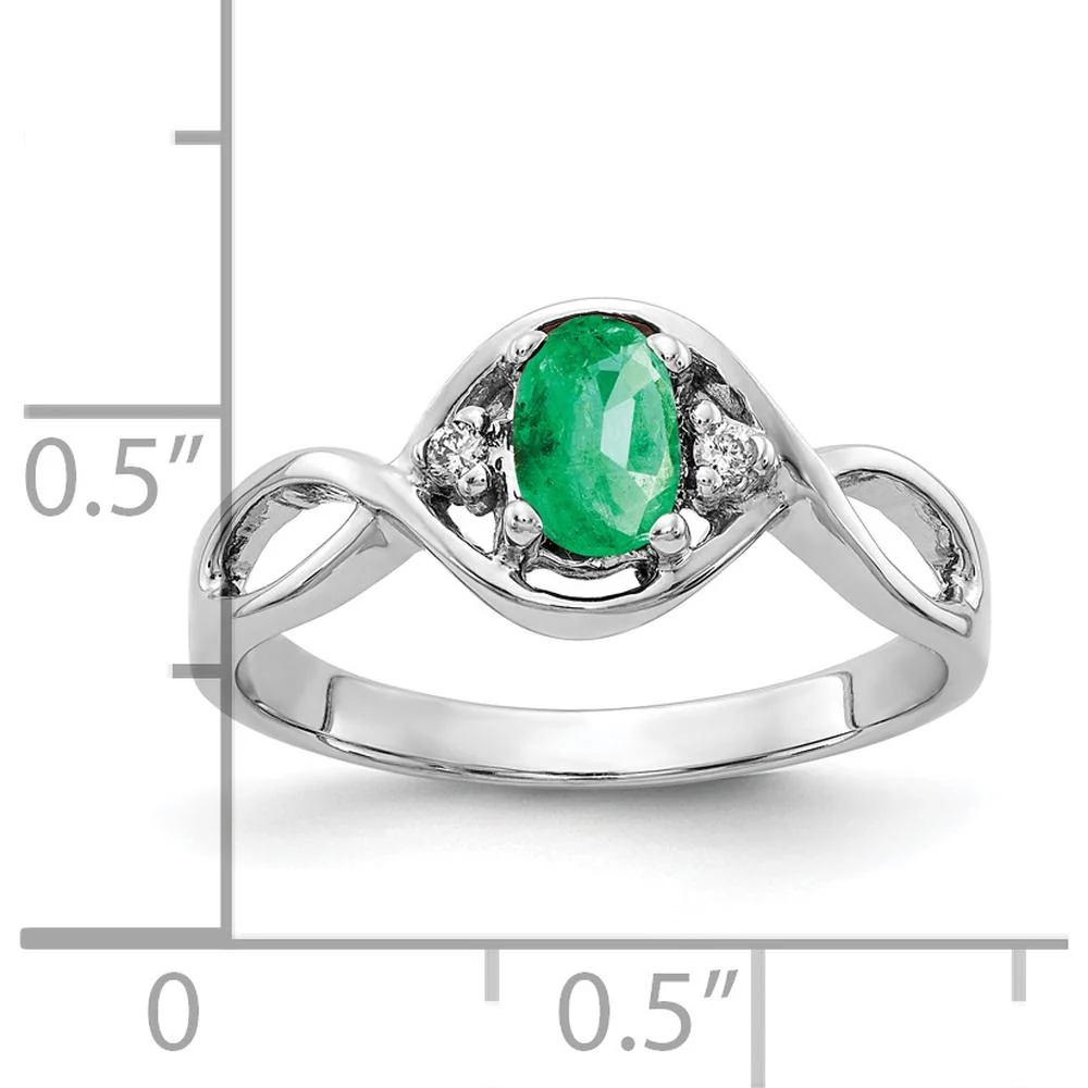 14K White Gold 6x4mm Oval Emerald and Diamond Ring with Round Diamonds - 0.42 Carat Emerald Weight, 0.024 Carat Total Diamond Weight - Size 6 by Monteluci Fine Jewelry - Image 2