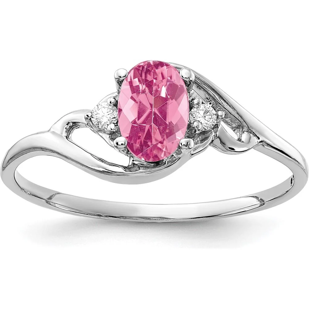 14K White Gold 6x4mm Oval Pink Tourmaline and Diamond Ring - 0.26 Carat Pink Tourmaline, 0.034 Carat Diamond Total Weight - Size 6 by Monteluci Fine Jewelry