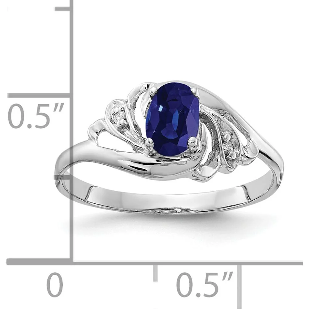 14K White Gold 6x4mm Oval Sapphire & Round Diamond Ring - 0.65 Carat Total Sapphire Weight - Size 6 by Monteluci Fine Jewelry - Image 2