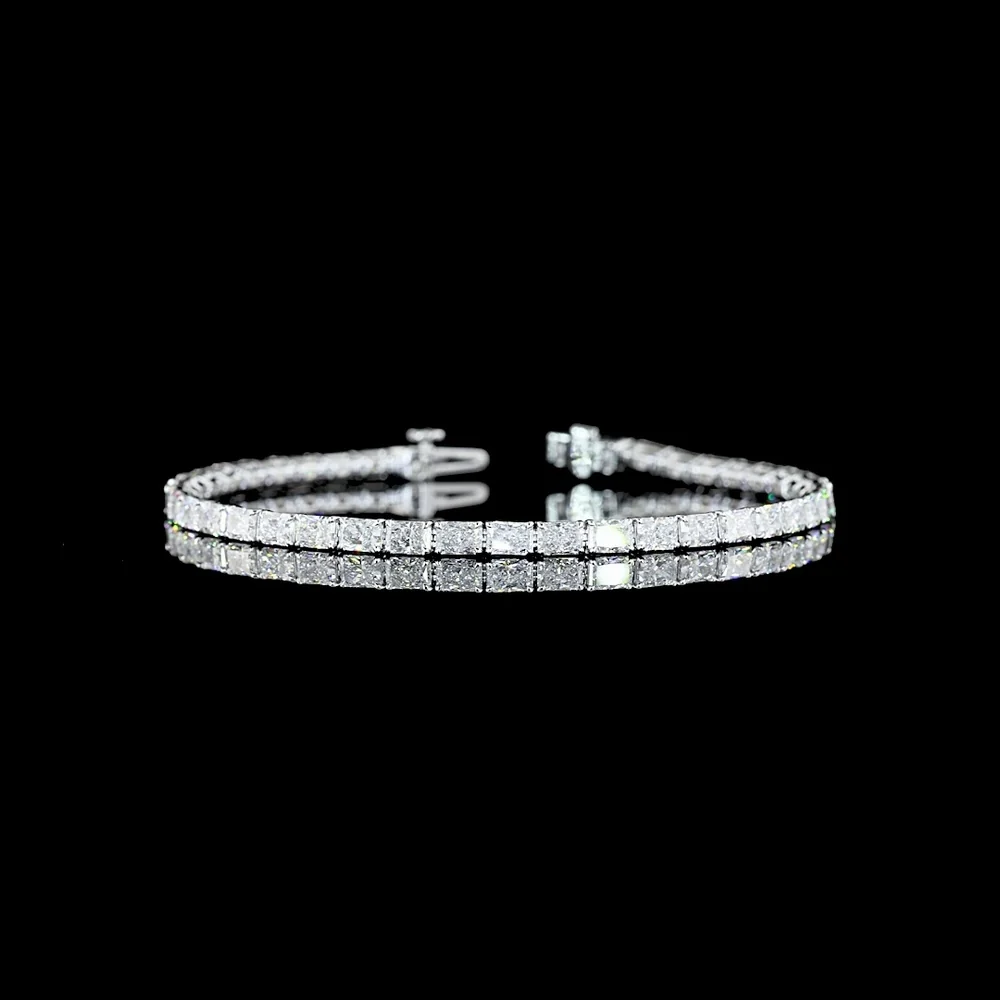 14K White Gold 7.21 Carat East-West Radiant Cut Lab Diamond Tennis Bracelet - 41 Stones with E-F Color VS Clarity - Covaloro Fine Jewelry
