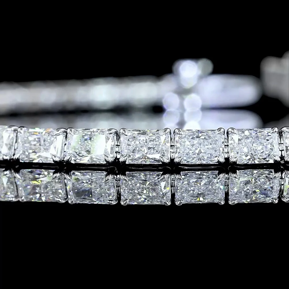 14K White Gold 7.21 Carat East-West Radiant Cut Lab Diamond Tennis Bracelet - 41 Stones with E-F Color VS Clarity - Covaloro Fine Jewelry - Image 2