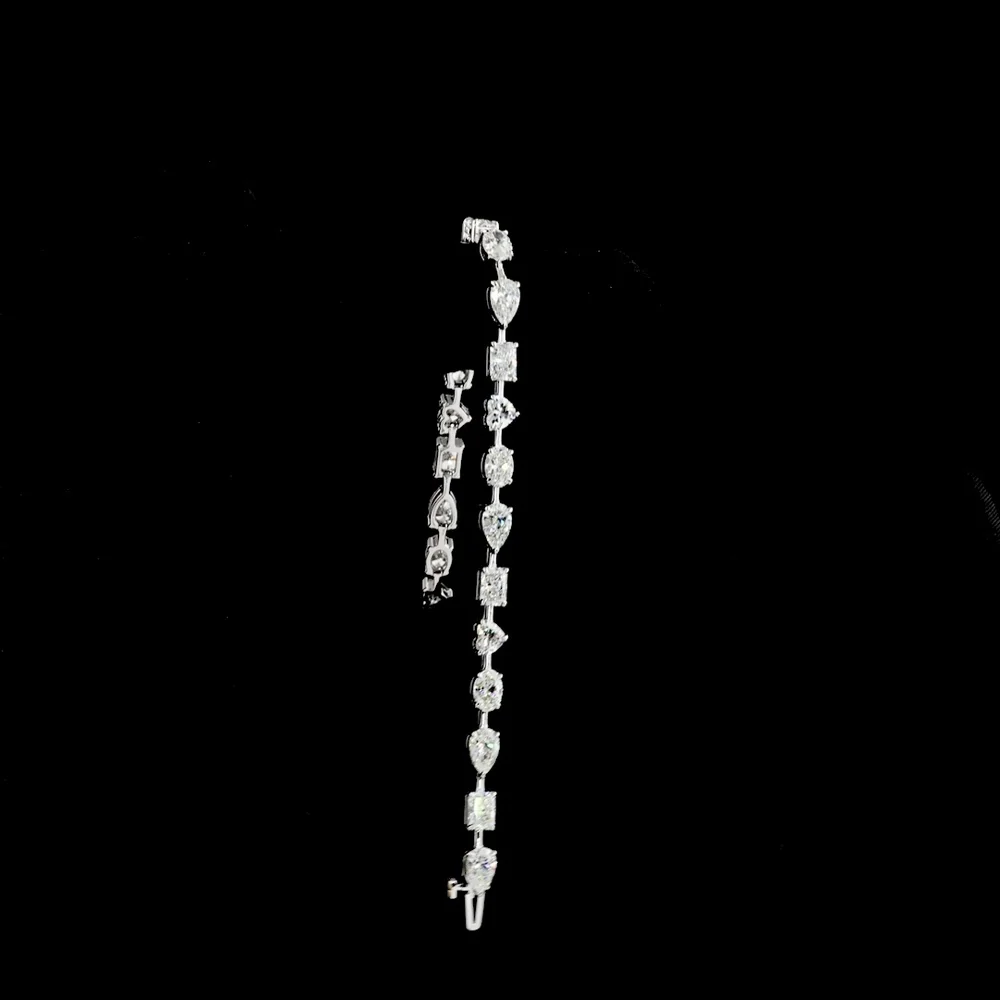 14K White Gold 7.25-Inch Mixed Shape Station Bracelet with Pear, Oval, and Radiant Lab-Grown Diamonds - 9.92 Carat Total Weight - Covaloro Fine Jewelry - Image 3