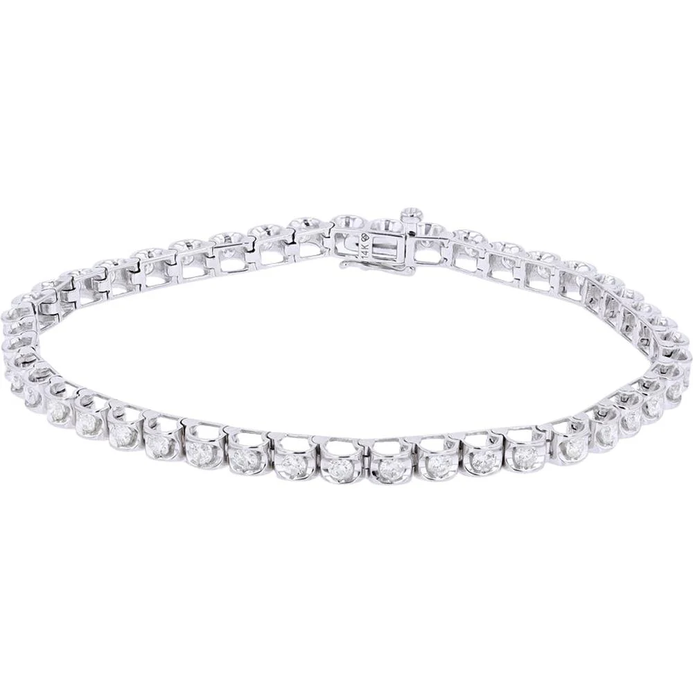 14K White Gold 7 ¾-Inch Tennis Bracelet with Round Diamonds - 2.00 Carat Total Diamond Weight - Image 2