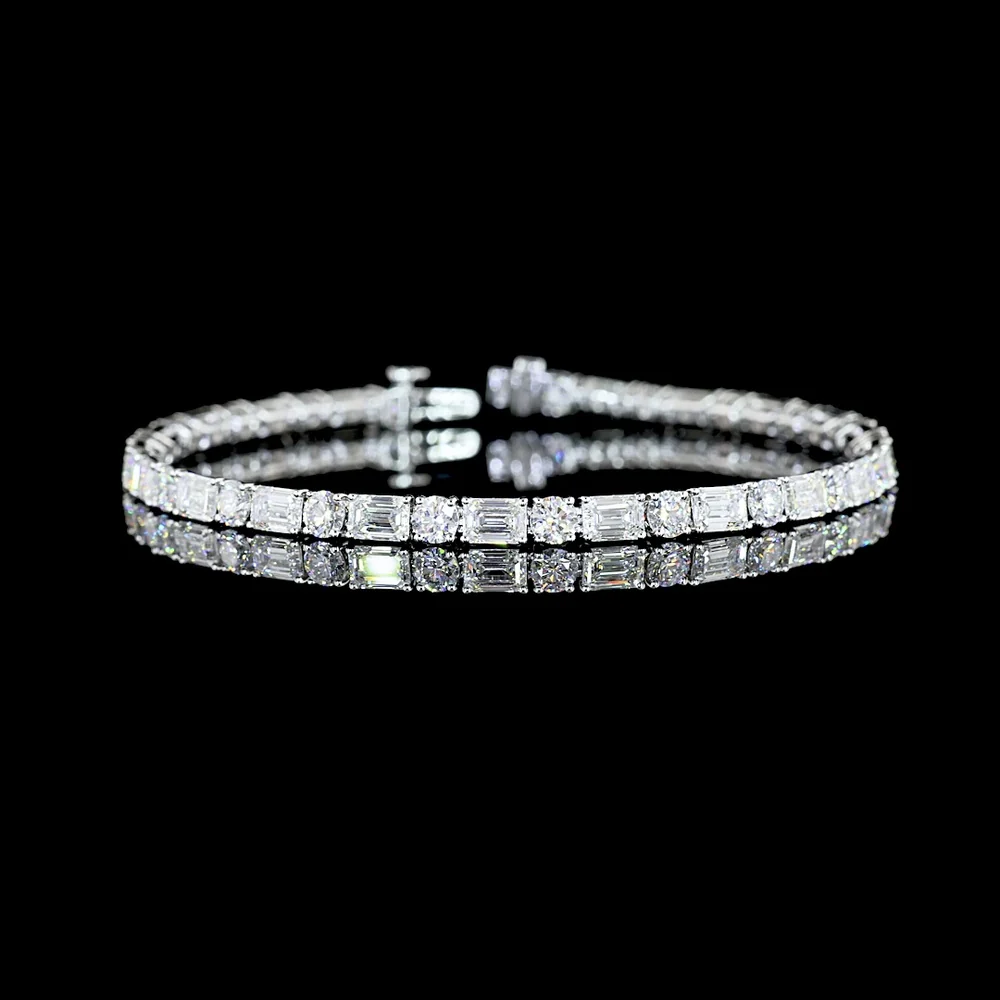 14K White Gold 7.5" Tennis Bracelet with Alternating Emerald Cut and Round Brilliant Lab Diamonds - 10.29 Carats Total Diamond Weight - Covaloro Fine Jewelry - Image 2