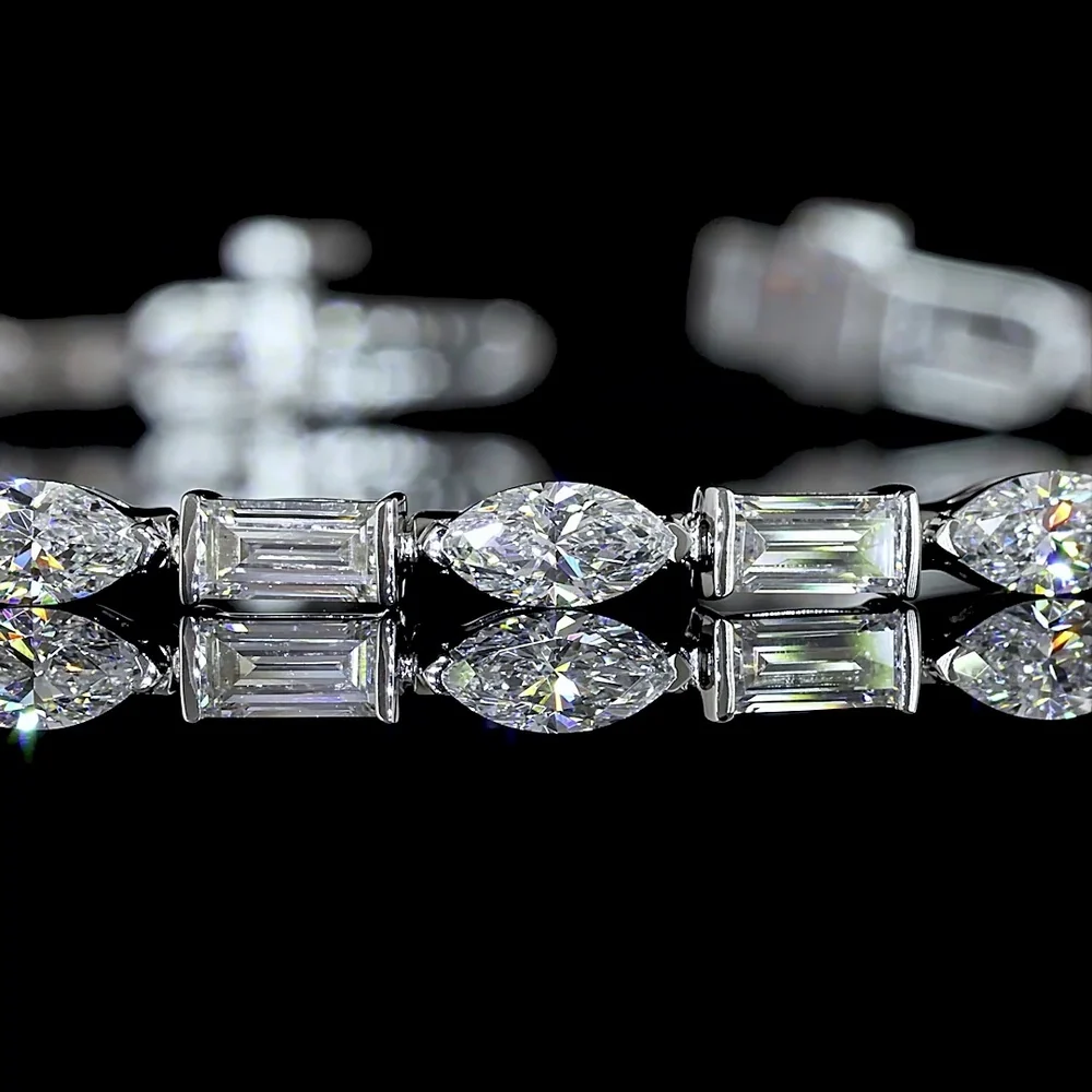 14K White Gold 7.5" Tennis Bracelet with Alternating Marquise and Baguette Cut Lab Diamonds in Half-Bezel Setting - 3.55 Carats Total Diamond Weight - Covaloro Fine Jewelry - Image 2