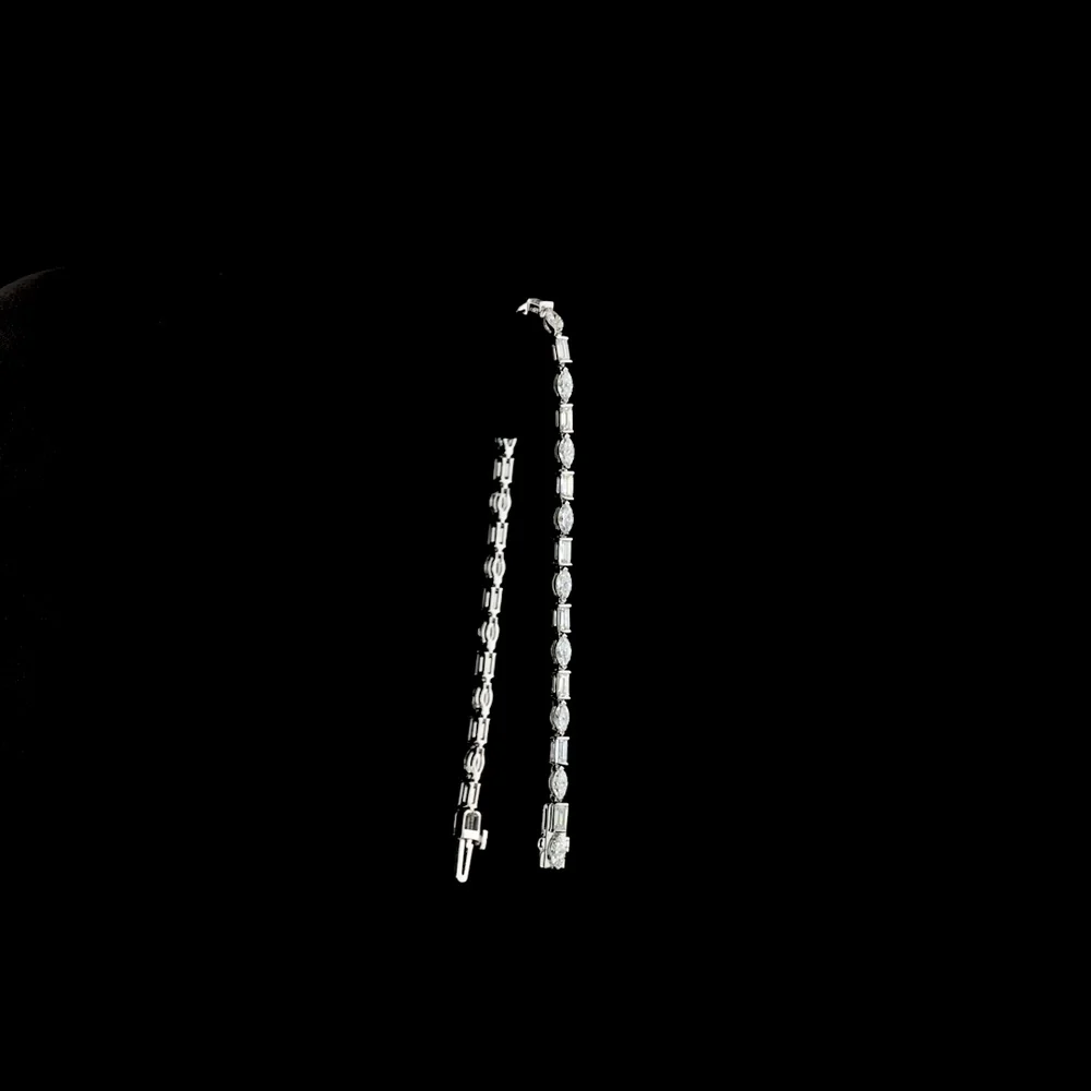 14K White Gold 7.5" Tennis Bracelet with Alternating Marquise and Baguette Cut Lab Diamonds in Half-Bezel Setting - 3.55 Carats Total Diamond Weight - Covaloro Fine Jewelry - Image 3